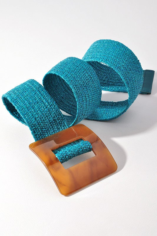 LUCITE BUCKLE STRAW BELT (2 COLORS)