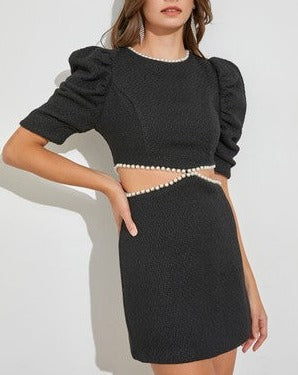 CUT OUT PEARL DETAIL DRESS