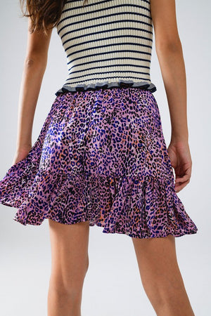 krystal Animal Print Purple Mini Skirt With Ruffle