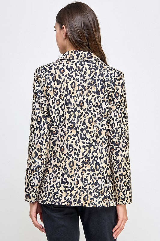 RHINESTONE DETAIL ANIMAL PRINT BLAZER TOP