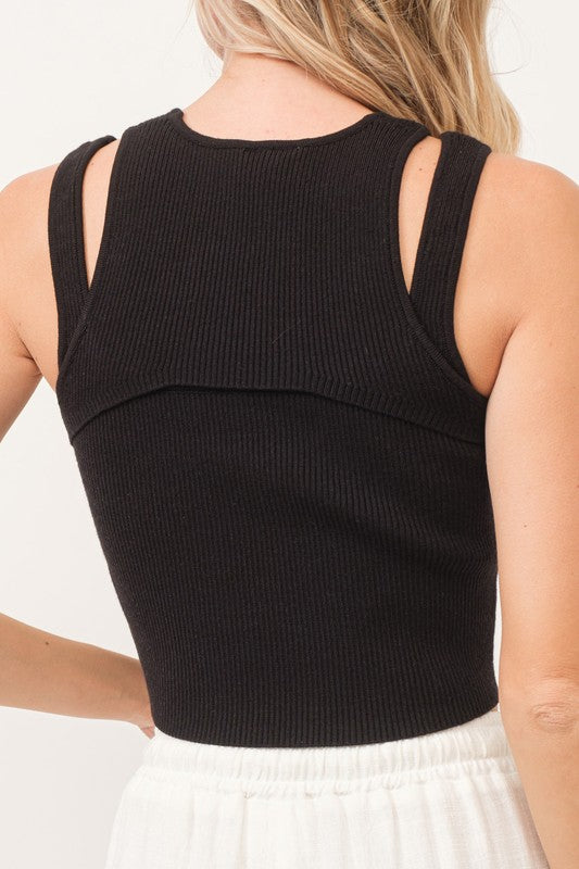 Cut Out Rib Knit Cropped Tank Top