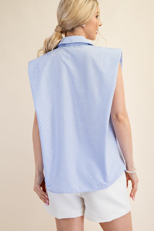 Collar Neck Shoulder Pad Shirt