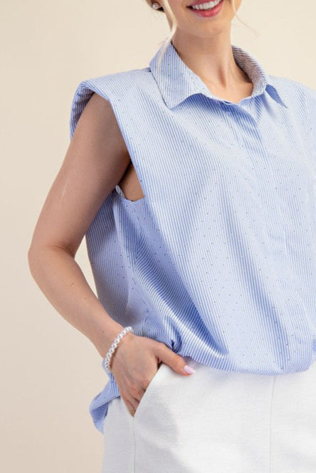 Collar Neck Shoulder Pad Shirt