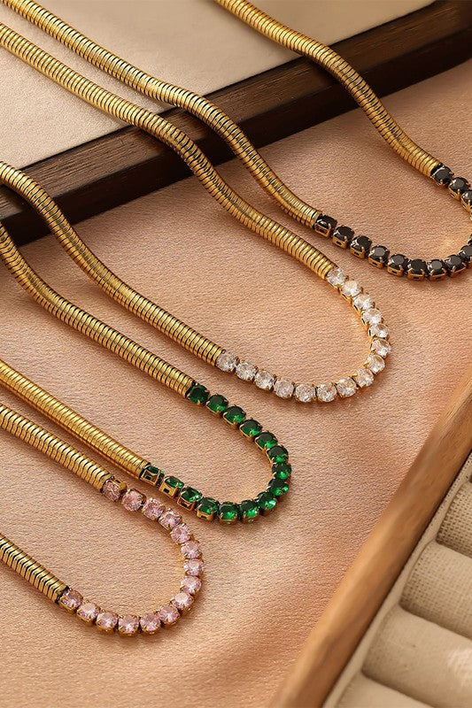 Bead Crystal Patchwork Metal Necklace