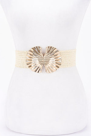 Straw Metal Flower Stretch Belt