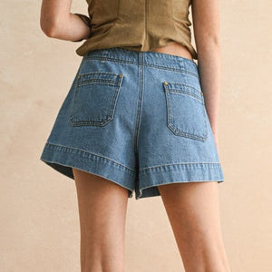 KATIA Suede Lace Up Front Denim Shorts