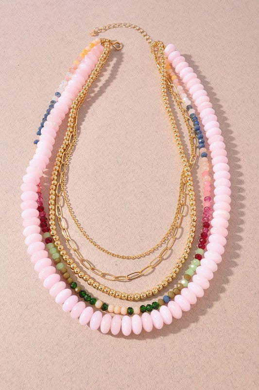 Oval Link Beaded Layered Necklace