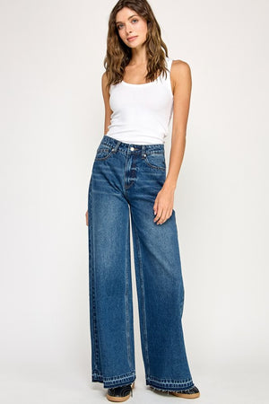 Raw Hem Wide Leg Denim JEANS
