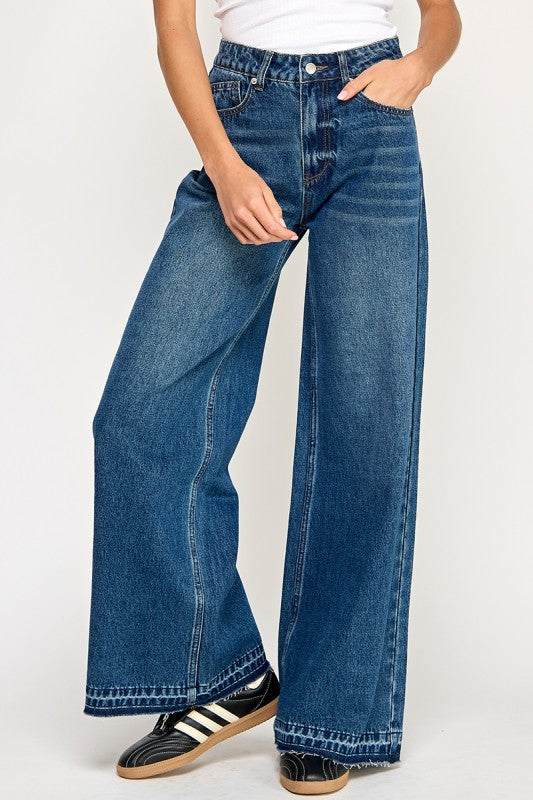 Raw Hem Wide Leg Denim JEANS