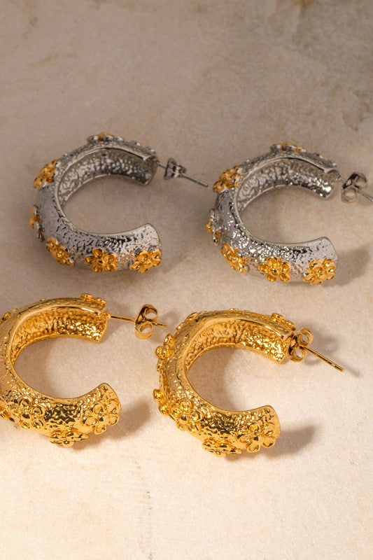 Stainless Steel Flower C-hoop Earrings