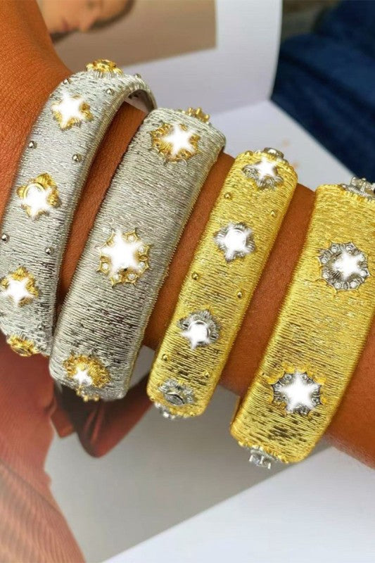 Zirconia Star Copper Open Cuff Bracelet
