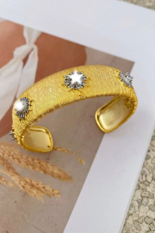Zirconia Star Copper Open Cuff Bracelet
