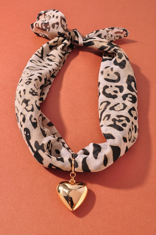 Heart Pendant Fabric Scarf Necklace