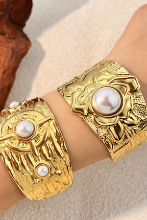 Stainless Steel Wide Pearl Bangle