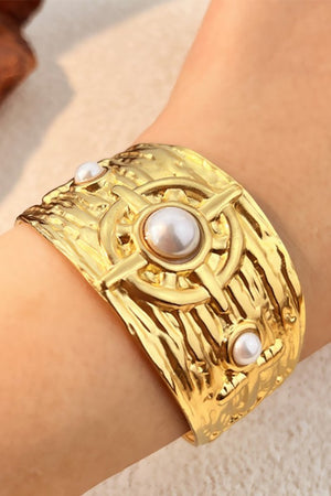 Stainless Steel Wide Pearl Bangle