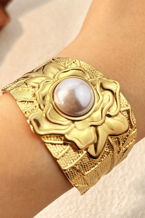 Stainless Steel Wide Pearl Bangle