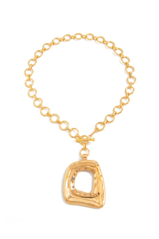 Asymmetrical Square Ot Buckle Metal Chain Necklace