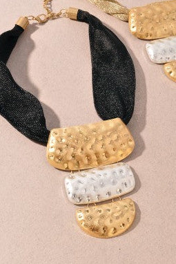 Hammered Metal Statement Pendant Necklace