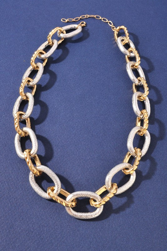 Two Tone Metal Link Necklace