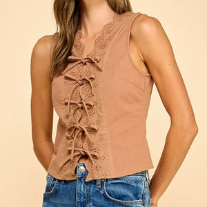 Eyelet Tie Front Top