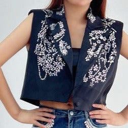 Sleeveless Rhinestones Vest TOP