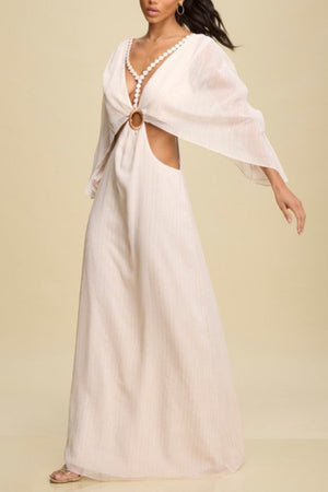 Metallic Beaded Caftan Dress