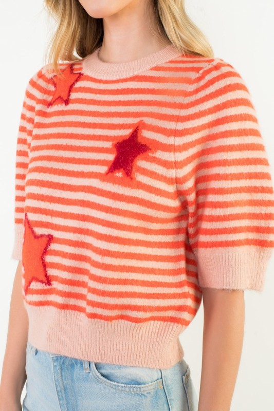 Striped Star Knit Top