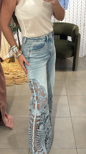 HIGH RISE LACE WIDE LEG JEANS
