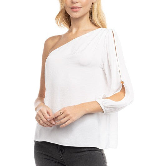 One Shoulder Balloon Cut Out Sleeve top