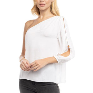One Shoulder Balloon Cut Out Sleeve top
