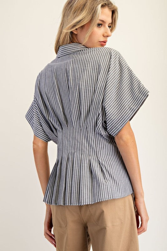 Striped Pleated  Blouse TOP