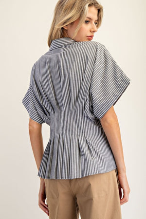 Striped Pleated  Blouse TOP