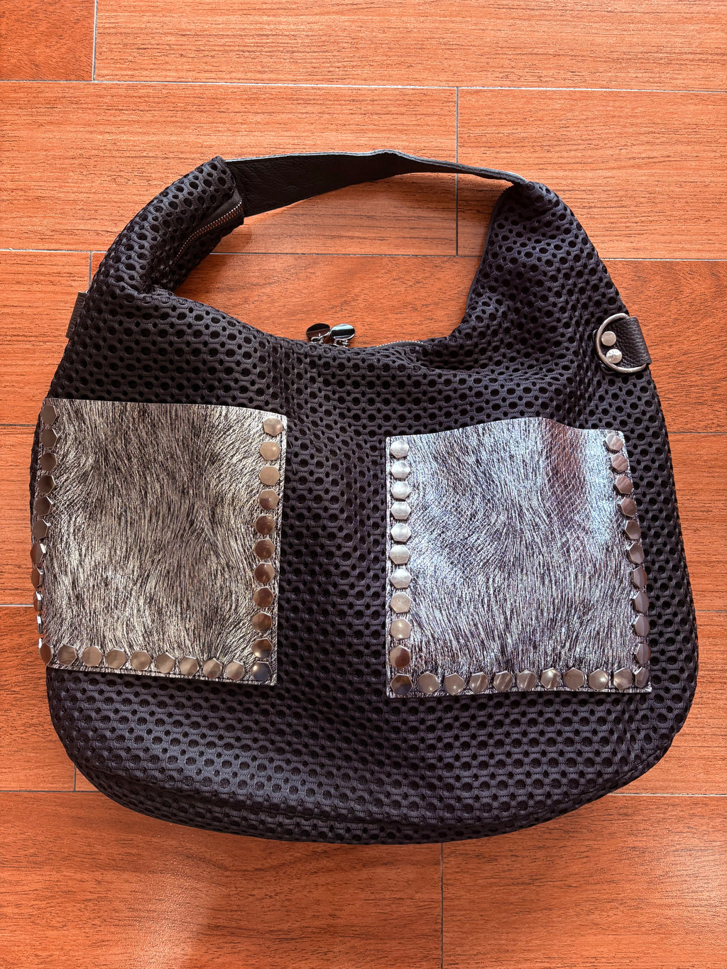Mesh Studded Detail Shoulder Tote Bag