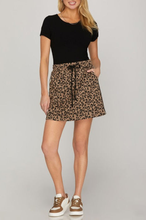 Leopard Knit Mini Skirt