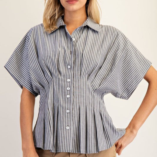 Striped Pleated  Blouse TOP