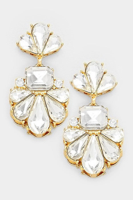 Floral Crystal Rhinestone Drop Earrings