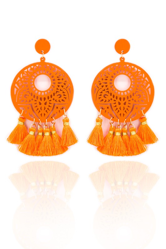 Multi Tassel Wood Earring